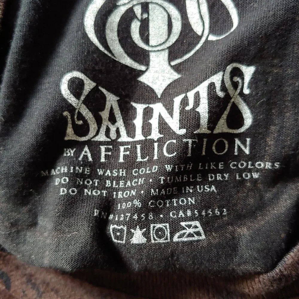 Saints By Affliction Garage Tattoo Grunge Biker Cross Angel Wings Men T-Shirt L - Picture 12 of 12